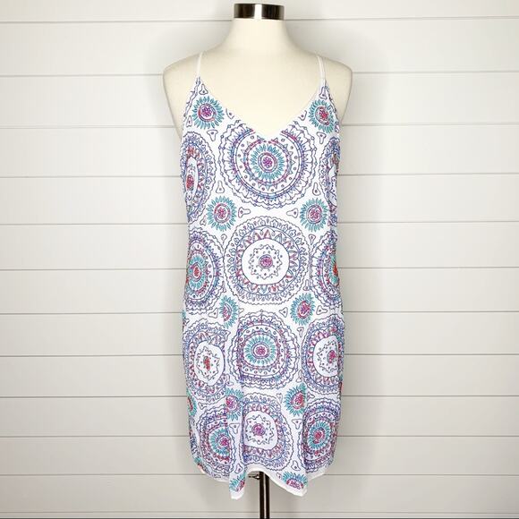New Friends Colony Medallion Beaded Shift Dress White Blue Size Large - Picture 1 of 11
